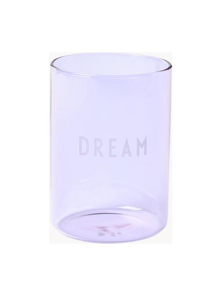 Designer waterglas Favourite DREAM in lila met opschrift, Borosilicaatglas, Lila (Dream), Ø 8 x H 11 cm, 350 ml
