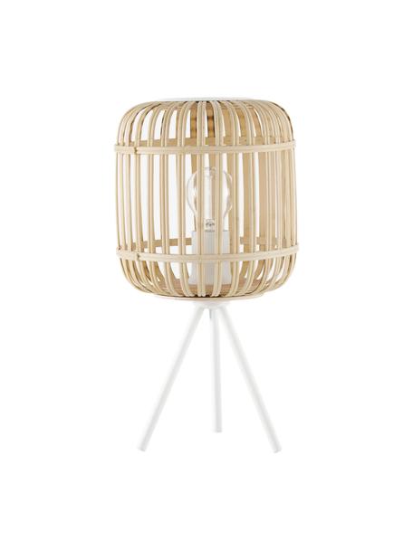 Tripod tafellamp Adam van bamboehout, Lampenkap: bamboe, Lampvoet: gepoedercoat metaal, Wit, lichtbruin, Ø 21 x H 42 cm