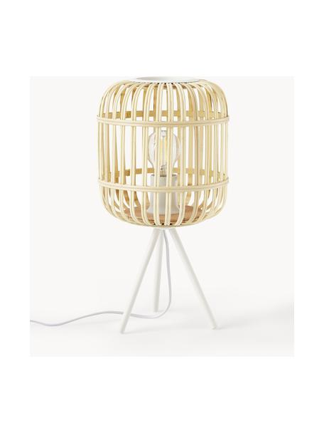 Lámpara de mesa trípode de bambú Adam, Pantalla: bambú, Cable: plástico El bambú es una , Beige, blanco, Ø 21 x Al 42 cm