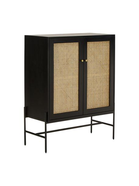 Credenza alta con intreccio viennese Vienna, Piedini: metallo verniciato a polv, Legno di mango, nero, Larg. 100 x Alt. 120 cm