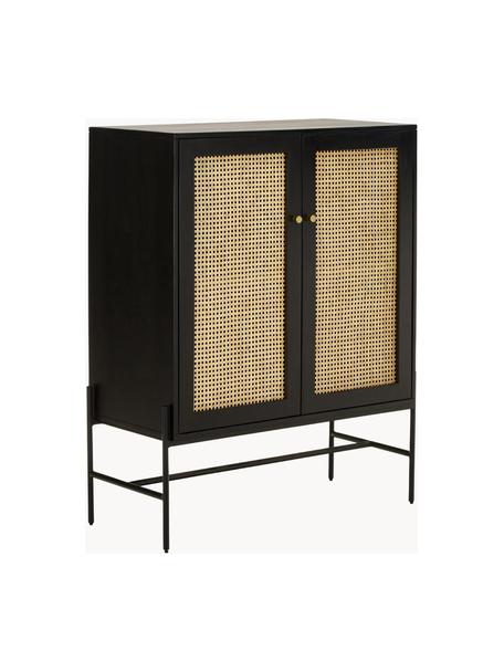 Wysoka komoda z plecionką wiedeńską Vienna, Korpus: lite drewno mangowe lakie, Nogi: metal malowany proszkowo, Drewno mangowe, czarny, S 100 x W 120 cm