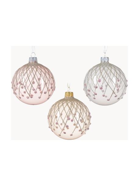 Kerstballen Bling, set van 6, Glas, Roze, beige, zilverkleurig, transparant, Ø 8 cm