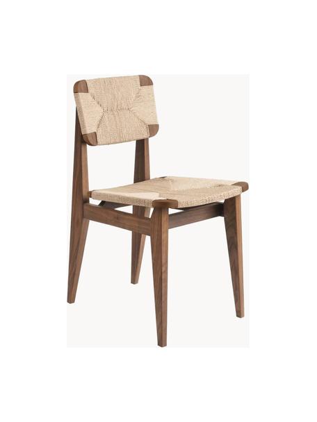 Krzesło z drewna orzecha włoskiego z plecionym siedziskiem C-Chair, Drewno orzecha włoskiego, Jasny beżowy, S 41 x G 53 cm