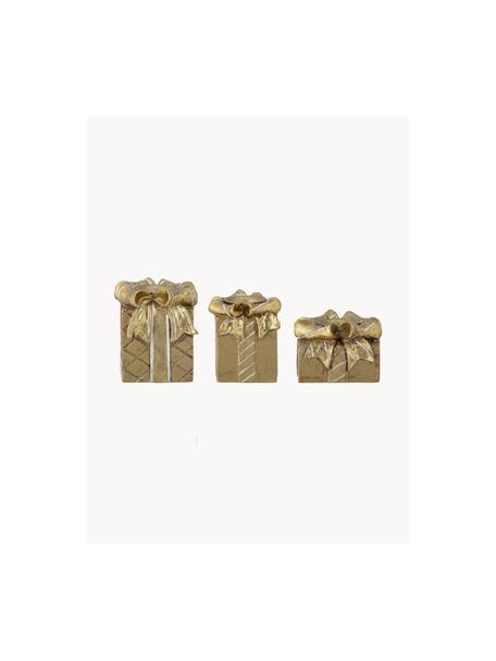 Candelabros navideños artesanales Halia, 3 uds., Poliresina, Dorado, Set de diferentes tamaños