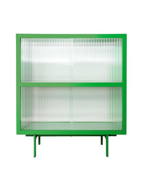 Vysoká komoda so sklenenými posuvnými dverami Oli, Priehľadná, zelená, Š 80 x V 89 cm