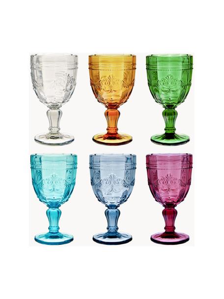 6 bicchieri a calice acqua vino bibita multicolore in vetro mod. Grace  (rosso, arancione, giallo, azzurro, verde, viola)