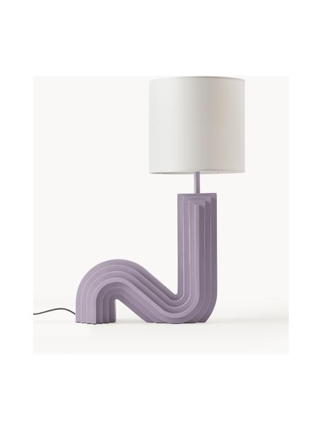 Design Tischlampe Luomo, Lampenschirm: Leinenstoff, Lampenfuß: Harz, lackiert, Off White, Lavendel, B 43 x H 61 cm