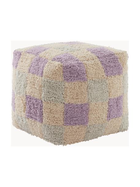 Karierter Pouf Minden, Bezug: 100 % Baumwolle, Lavendel, Mintgrün, Hellbeige, B 40 x H 40 cm