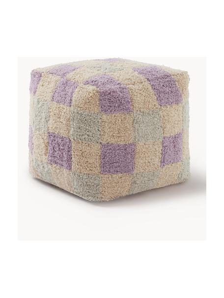 Pouf a quadretti Minden, Rivestimento: 100% cotone, Lavanda, verde menta, beige chiaro, Larg. 40 x Alt. 40 cm