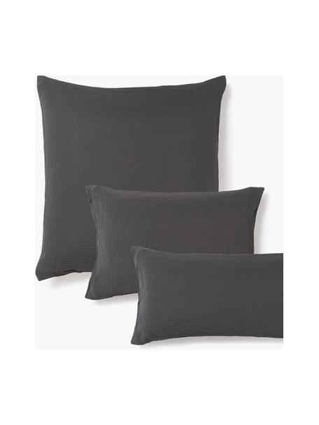 Funda de almohada de muselina Odile, Gris oscuro, An 50 x L 70 cm