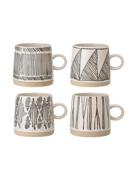 Súprava šálok Eliana, 4 diely, Kamenina, Krémová, čierna, béžová, Ø 9 x V 9 cm, 350 ml