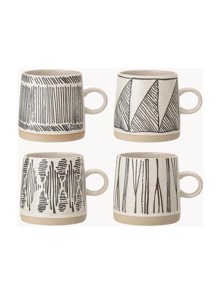 Tassen Eliana, 4er-Set, Steingut, Cremefarben, Schwarz, Beige, Ø 9 x H 9 cm, 350 ml