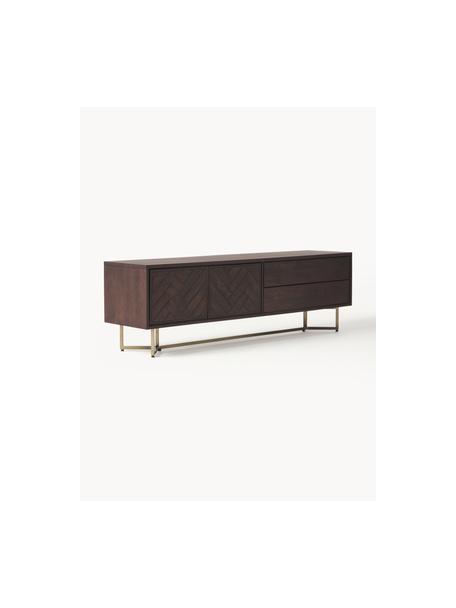 Credenza bassa in legno di mango con motivo a spina di pesce Luca, Struttura: metallo rivestito Questo , Legno di mango, dorato, Larg. 180 x Prof. 56 cm