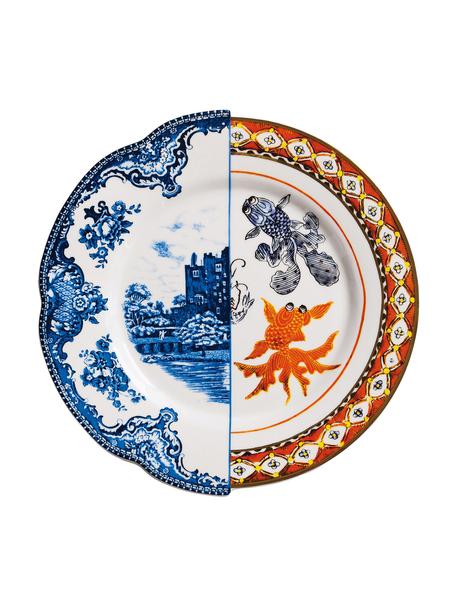 Handgefertigter Speiseteller Hybrid, 2 Stück, Fine Bone China, Blau, Weiß, Orange, Ø 28 cm