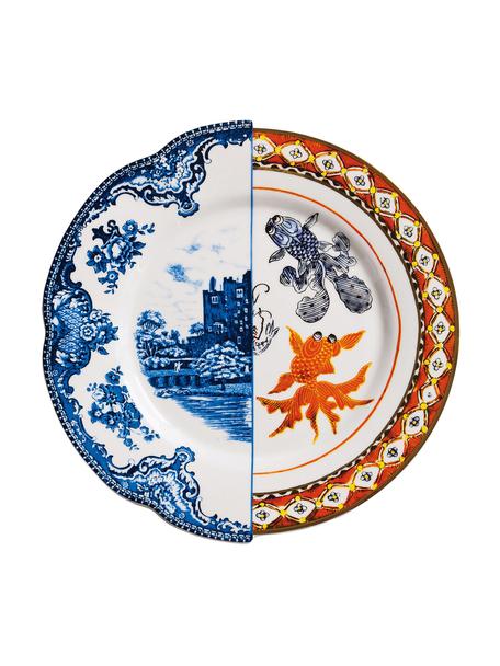 Piatto piano fatto a mano Hybrid 2 pz, Porcellana cinese, Blu, bianco, arancione, Ø 28 cm