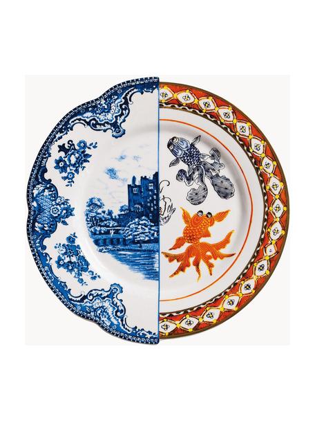 Platos llanos artesanales Hybrid, 2 uds., Porcelana Bone China, Azul, blanco, naranja, Ø 28 cm