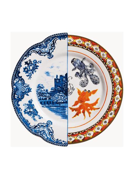 Ručne vyrobený plytký tanier Hybrid, 2 ks, Čínsky porcelán, Modrá, biela, oranžová, Ø 28 cm