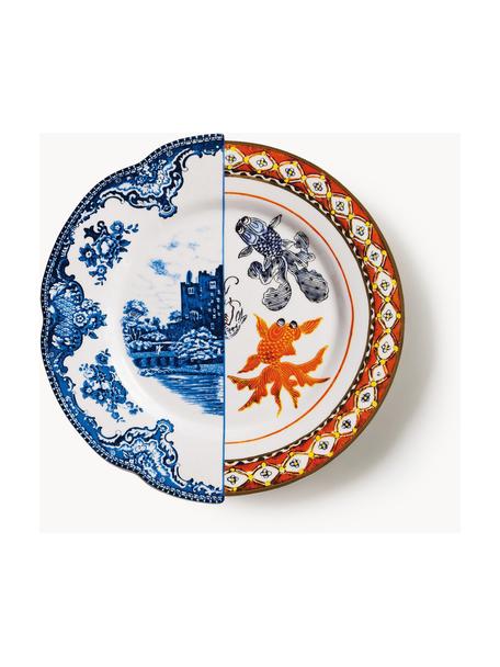 Assiettes plates artisanales Hybrid, 2 pièces, Porcelaine Fine Bone China, Bleu, rouge, multicolore, Ø 28 cm