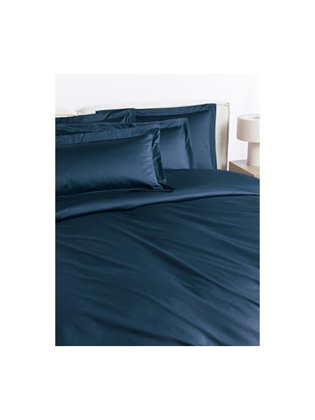 Funda nórdica de satén Premium, Azul oscuro, Cama 150/160 cm (240 x 220 cm)