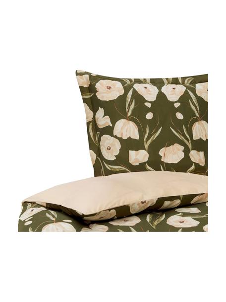 Funda nórdica de satén de algodón ecológico Aimee, diseño Candice Gray, Verde, beige, Cama 90 cm (150 x 220 cm)