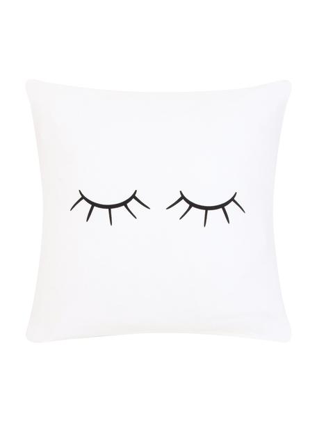 Kissenhülle Sleepy Eyes, Webart: Panama, Weiß, Schwarz, 40 x 40 cm