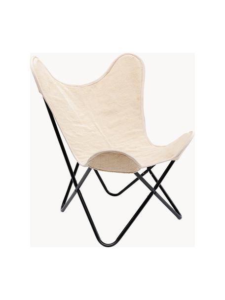 Loungefauteuil California uit zijde, Bekleding: 85% zijde, 15% katoen, Onderzijde: 100% katoen (canvas), Frame: gepoedercoat metaal, Crèmewit, zwart, B 70 x D 75 cm