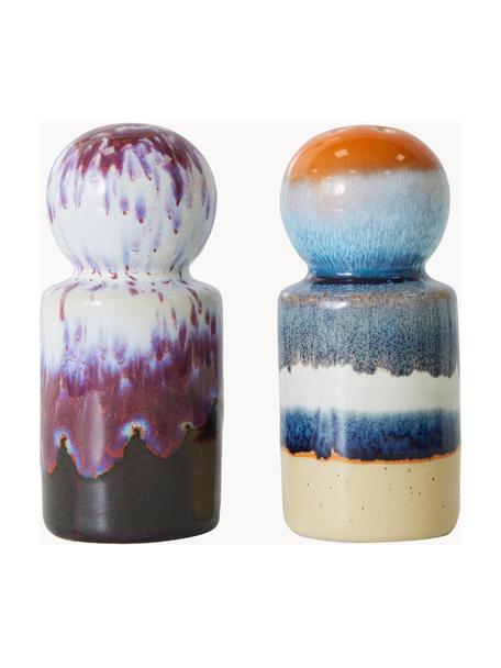 Handbemalte Salz- und Pfefferstreuer 70's mit reaktiver Glasur, 2er-Set, Keramik, Bunt, Ø 5 x H 10 cm