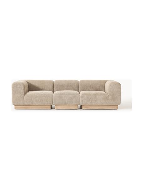 Modulares Sofa Natalie (3-Sitzer) aus Teddy-Bouclé, Bezug: Teddy-Bouclé (100 % Polye, Gestell: mitteldichte Holzfaserpla, Sockel: Massives Buchenholz, lack, Teddy-Bouclé Beige, helles Buchenholz, B 283 x T 107 cm