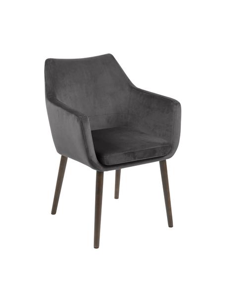 Sametová židle s područkami Nora, Tmavě šedá, nohy: dubové dřevo, Š 58 cm, H 58 cm