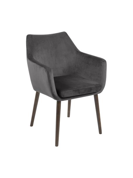 Chaise en velours Nora, Velours gris foncé, bois de chêne foncé, larg. 58 x prof. 58 cm