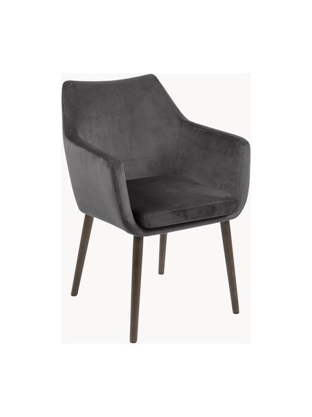 Sametová židle s područkami Nora, Tmavě šedá, černá, Š 58 cm, H 58 cm