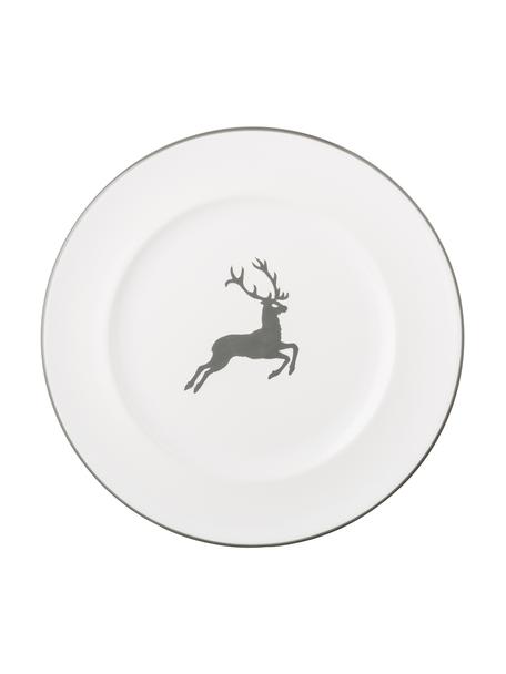 Handbeschilderd dinerbord Gourmet Grey Deer, Keramiek, Grijs, wit, Ø 27 cm