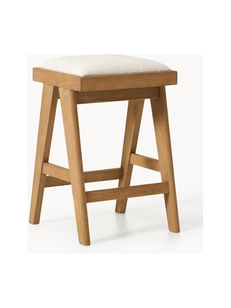 Tabouret de bar rembourré Sissi, Tissu blanc crème, chêne clair, larg. 46 x haut. 69 cm