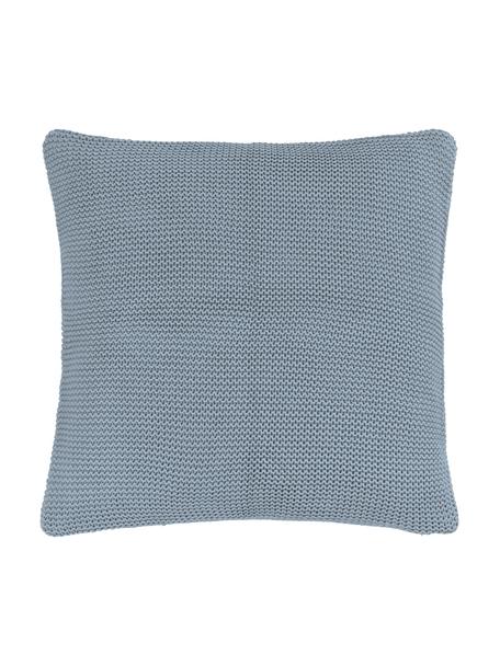 Housse de coussin tricotée bleu Adalyn, 100 % coton bio, certifié GOTS, Bleu, larg. 40 x long. 40 cm
