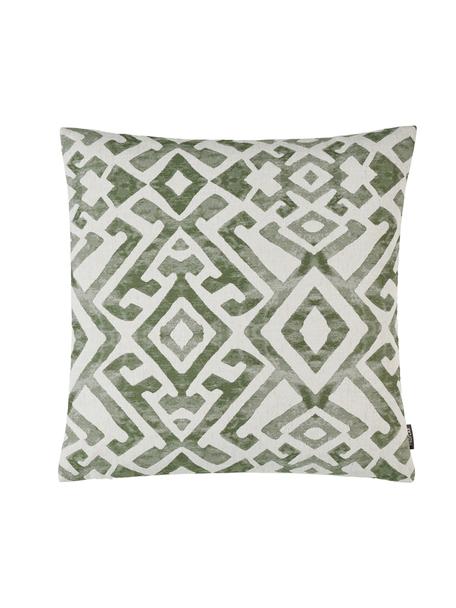 Federa arredo a fantasia in look lavato Ethno, 65% poliestere, 25% viscosa, 10% lino, Crema, verde, Larg. 50 x Lung. 50 cm