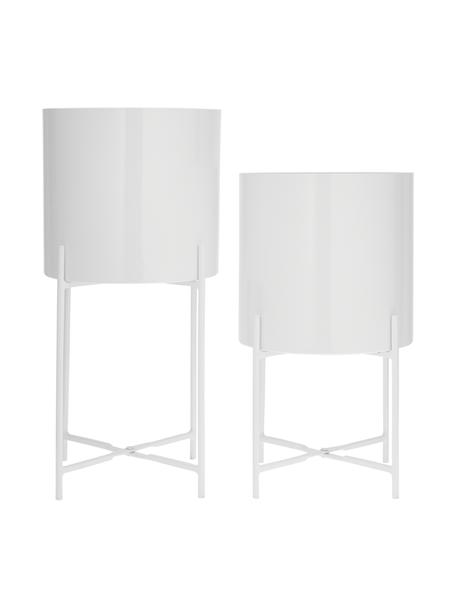 Set de maceteros de metal Mina, 2 uds., Metal con pintura en polvo, Blanco, Set de diferentes tamaños