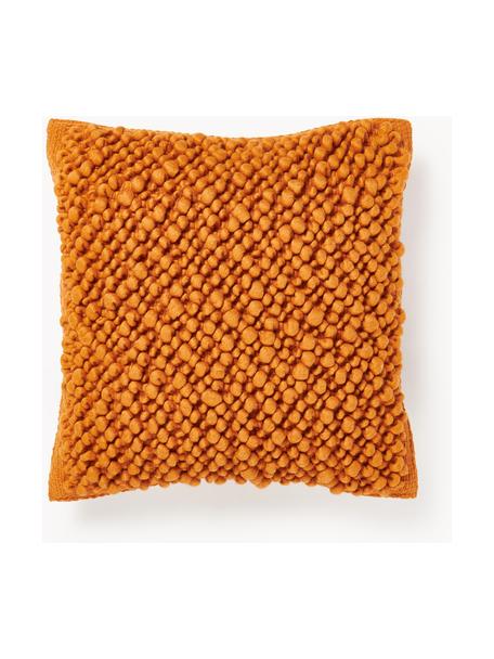 Housse de coussin en laine Loca, Orange, blanc crème, larg. 50 x long. 50 cm