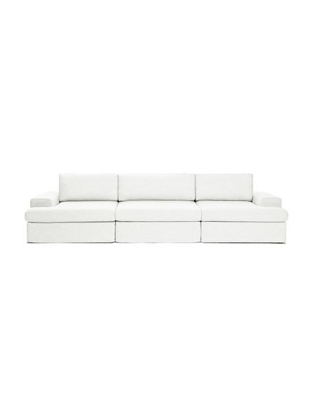 Divano componibile 4 posti Russell, Rivestimento: 100% cotone Con 50.000 ci, Struttura: legno di pino massiccio c, Piedini: materiale sintetico, Tessuto bianco crema, Larg. 309 x Alt. 77 cm