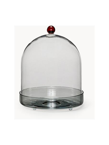 Plateau sous cloche artisanal Flora, Verre, Gris, rouge, Ø 16 x haut. 22 cm