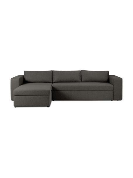 Divano letto XL in tessuto grigio scuro con contenitore Noah, Rivestimento: poliestere Con 115.000 ci, Struttura: legno massiccio di faggio, Piedini: plastica, Tessuto grigio scuro, Larg. 343 x Prof. 180 cm, chaise-longue a sinistra