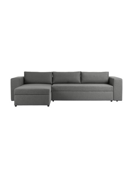 Grote slaapbank Noah (4-zits) met opbergruimte, Bekleding: polyester, Frame: grenenhout, Frame: massief beukenhout, FSC-g, Poten: kunststof, Geweven stof donkergrijs, B 343 x D 180 cm, hoekdeel links