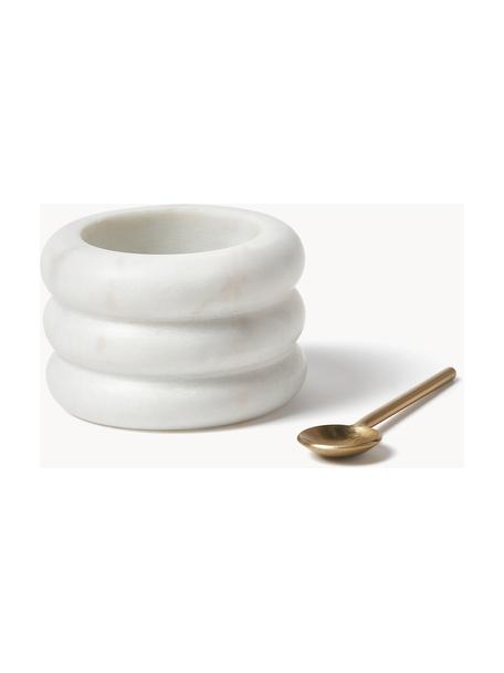 Set ciotole in marmo con cucchiaio Zuri 4 pz, Contenitore: marmo, Cucchiaio: metallo, Bianco marmorizzato, Ø 8 x Alt. 5 cm