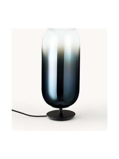 Lampe à poser soufflée bouche Gople, tailles variées, Bleu foncé, argenté, Ø 15 x haut. 34 cm