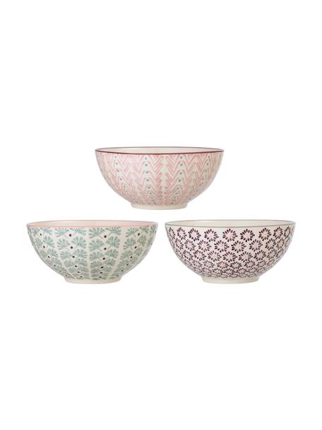 Schälchen Maya mit kleinem Muster, 3er-Set, Steingut, Cremeweiss, Rosa, Lila, Grün, Ø 17 x H 8 cm