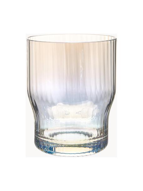 Ručně foukané sklenice s reliéfem drážek a perleťovým leskem Juno, 4 ks, Sklo, Transparentní, Ø 9 cm, V 11 cm