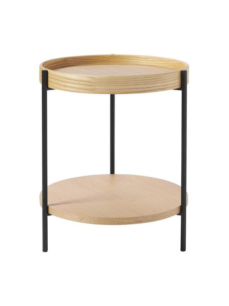 Stolik pomocniczy z drewna naturalnego Renee, Blat: płyta pilśniowa średniej , Stelaż: metal malowany proszkowo, Drewno jesionowe, Ø 44 x W 49 cm