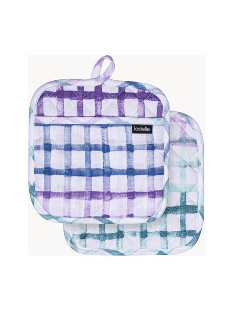 Presine a quadri Trinny 2 pz, 100% cotone, Bianco, viola, blu, Larg. 21 x Lung. 21 cm