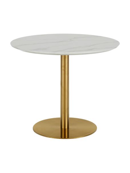 Okrągły stół do jadalni z imitacją marmuru Karla, Blat: płyta pilśniowa średniej , Biały z imitacją marmuru, Ø 90 x W 75 cm