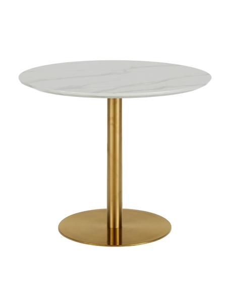Runder Esstisch Karla in Marmor-Optik, Ø 90 cm, Tischplatte: Mitteldichte Holzfaserpla, Weiss, marmoriert, Goldfarben, Ø 90 x H 75 cm