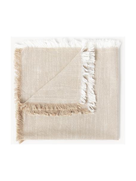 Serviettes de table en coton à franges Ivory, 4 pièces, 100 % coton, Beige, larg. 40 x long. 40 cm